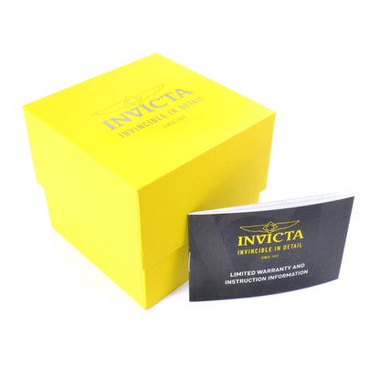 Original Invicta yellow watch presentation box with limited warranty and instruction information booklet included.
