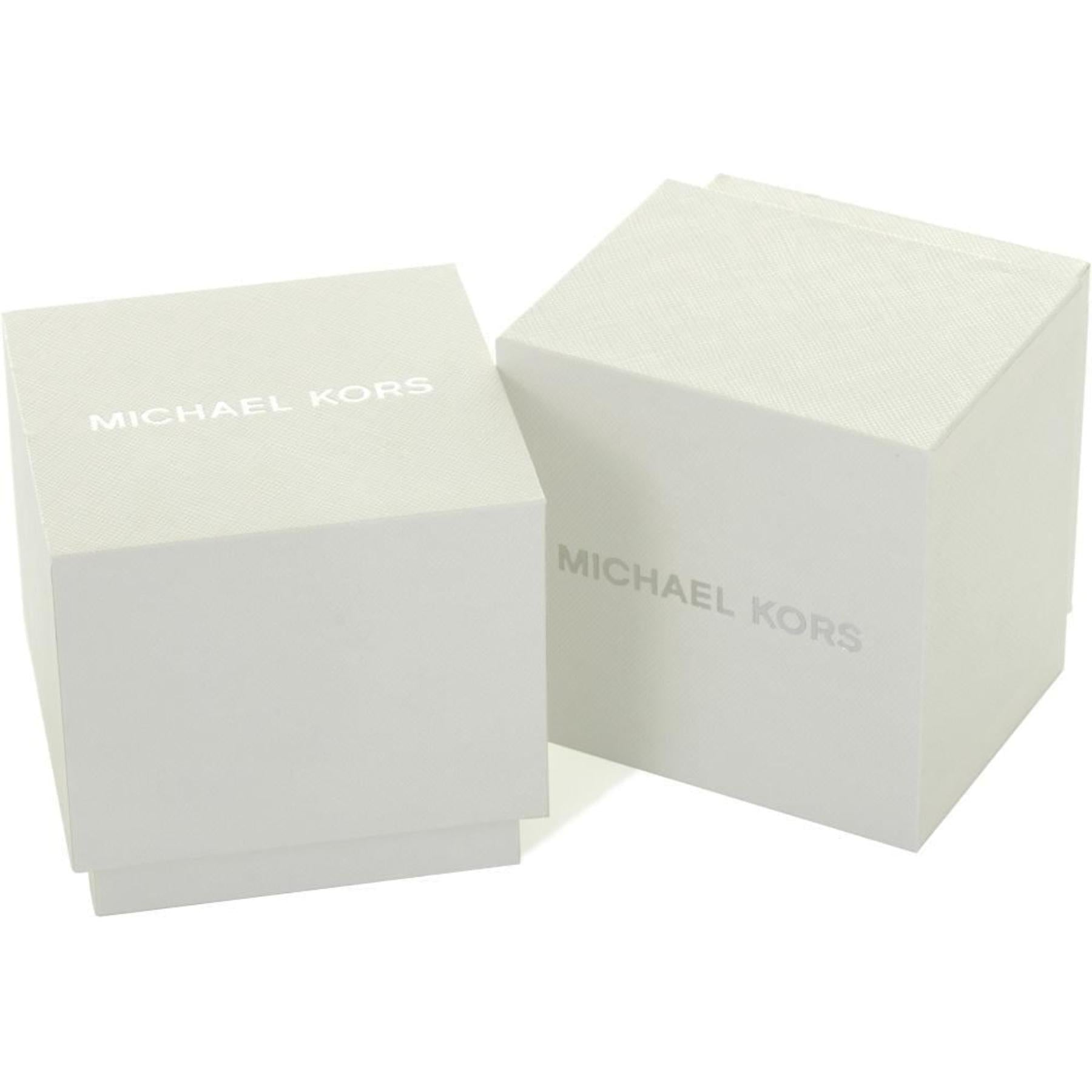 Original Michael Kors watch box in white textured finish with silver logo branding and square presentation case design.