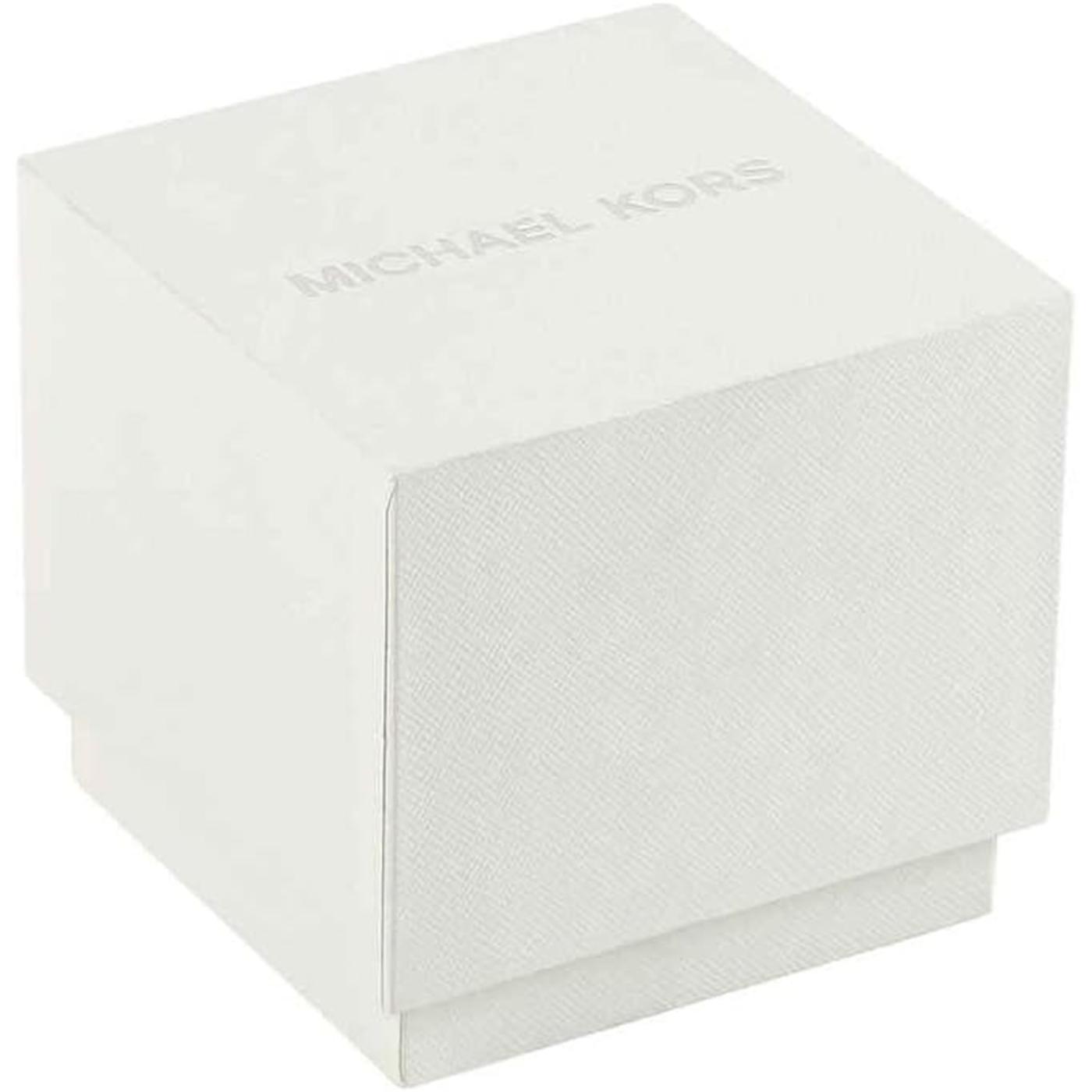 caja original del reloj Michael Kors Pyper MK2747 en color blanco con logotipo en la parte superior, estuche incluido con el reloj