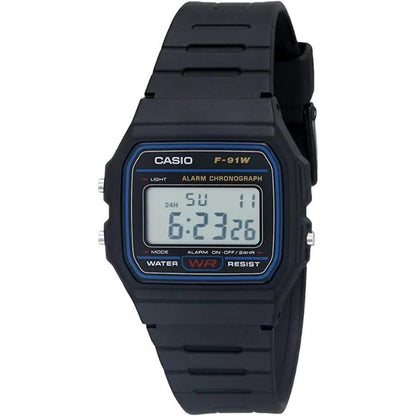 Reloj Casio negro digital con correa de resina, vista frontal