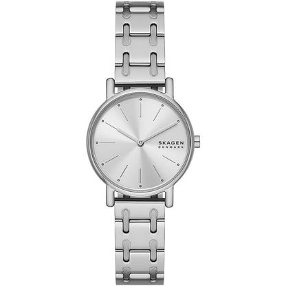 Reloj Skagen Signatur Lille SKW3123 para mujer en acero inoxidable plateado, esfera minimalista blanca, vista frontal