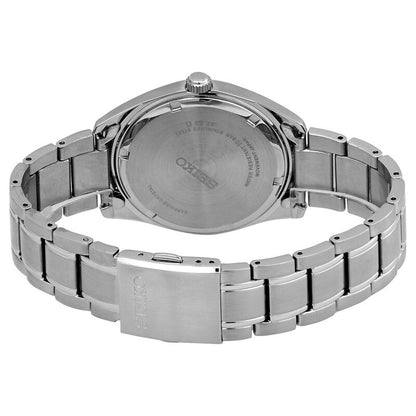 Seiko Essentials SUR311 men's quartz watch back case and stainless steel bracelet clasp