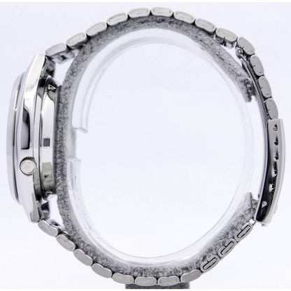 Seiko SNXS79K1 side profile with stainless steel case, crown and stainless steel bracelet.