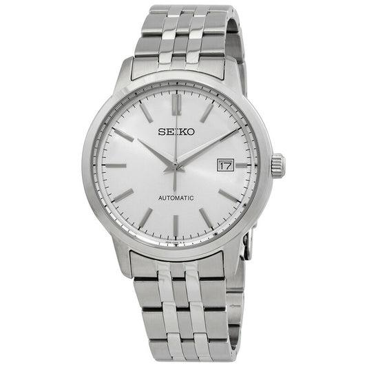 Seiko Essentials SRPH85K1 automatic watch with silver sunburst dial and multi-row stainless steel bracelet