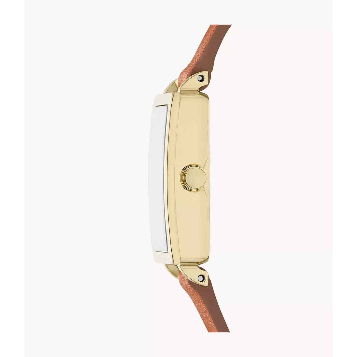 Skagen Hagen Micro SKW3149 women's watch side profile showcasing the slim gold-tone rectangular case and setting crown.