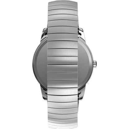 Timex Easy Reader 35mm rear bracelet view showing the stainless steel expansion band and stainless steel caseback.