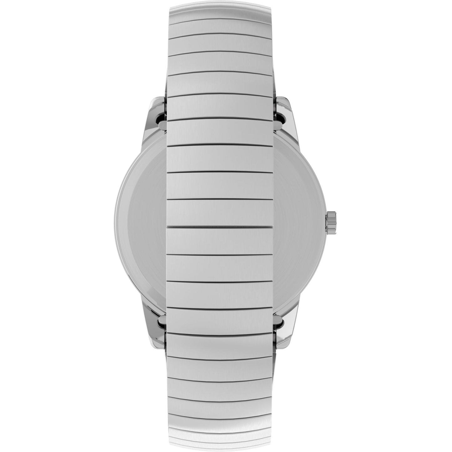 Timex Easy Reader Day Date T20461 rear bracelet view showing the stainless steel expansion band and stainless steel caseback.