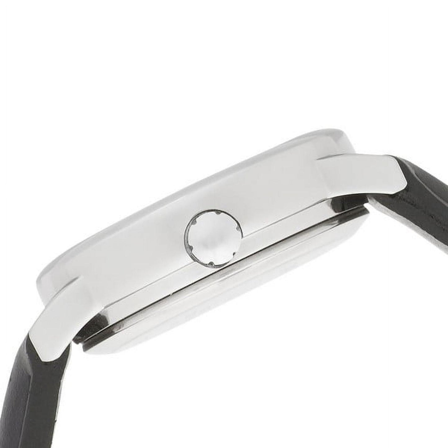 Timex Easy Reader T2H331 with polished silver-tone case profile and black leather strap shown in a side view.