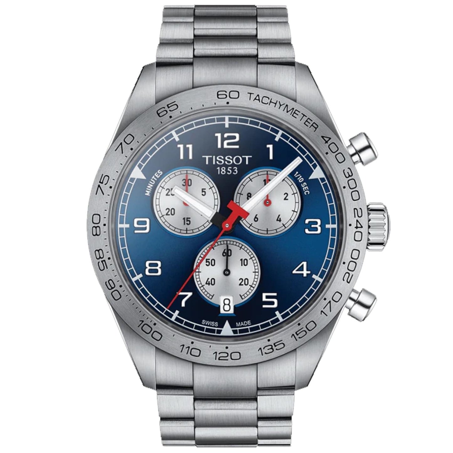 Tissot PRS 516 Chronograph T131.617.11.042.00 Swiss sport watch with blue dial, tachymeter bezel, chronograph subdials and stainless steel bracelet.