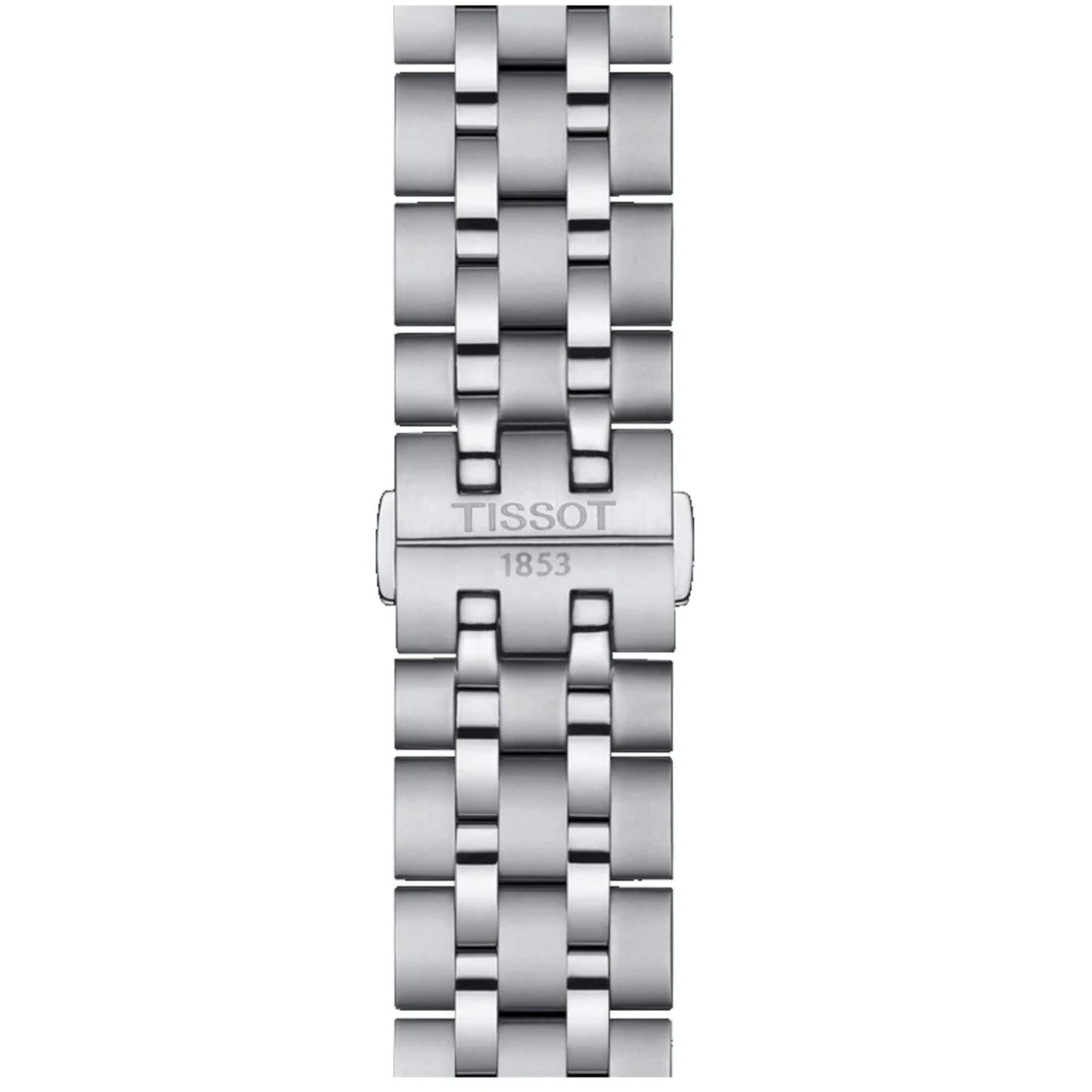 Tissot T129.410.11.053.00 stainless steel bracelet with signed Tissot clasp and brushed link design.