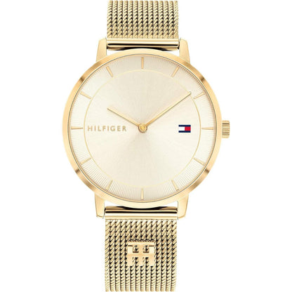 Reloj Tommy Hilfiger 1782286 para mujer en acero dorado con pulsera de malla, vista frontal.