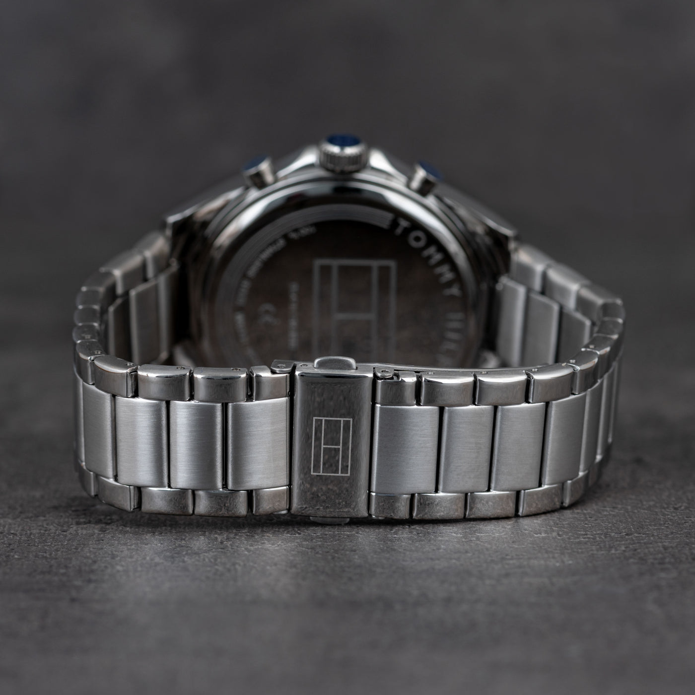 Tommy Hilfiger 1791348 stainless steel bracelet with signed clasp and brushed finish link design.