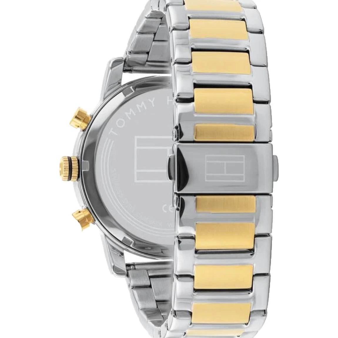 Tommy Hilfiger 1791539 with stainless steel caseback, two-tone stainless steel case and bracelet with signed clasp.